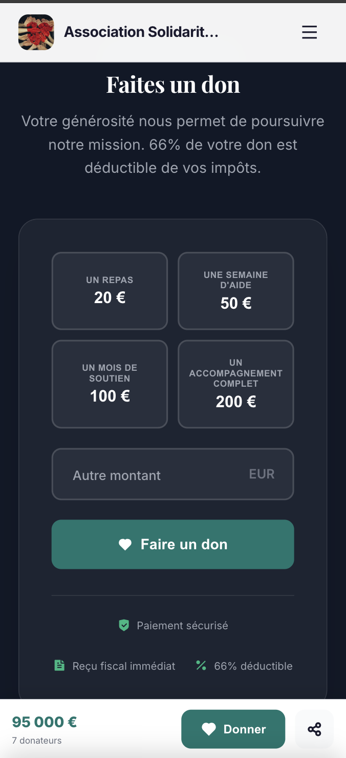 Page de don CerfApp sur mobile