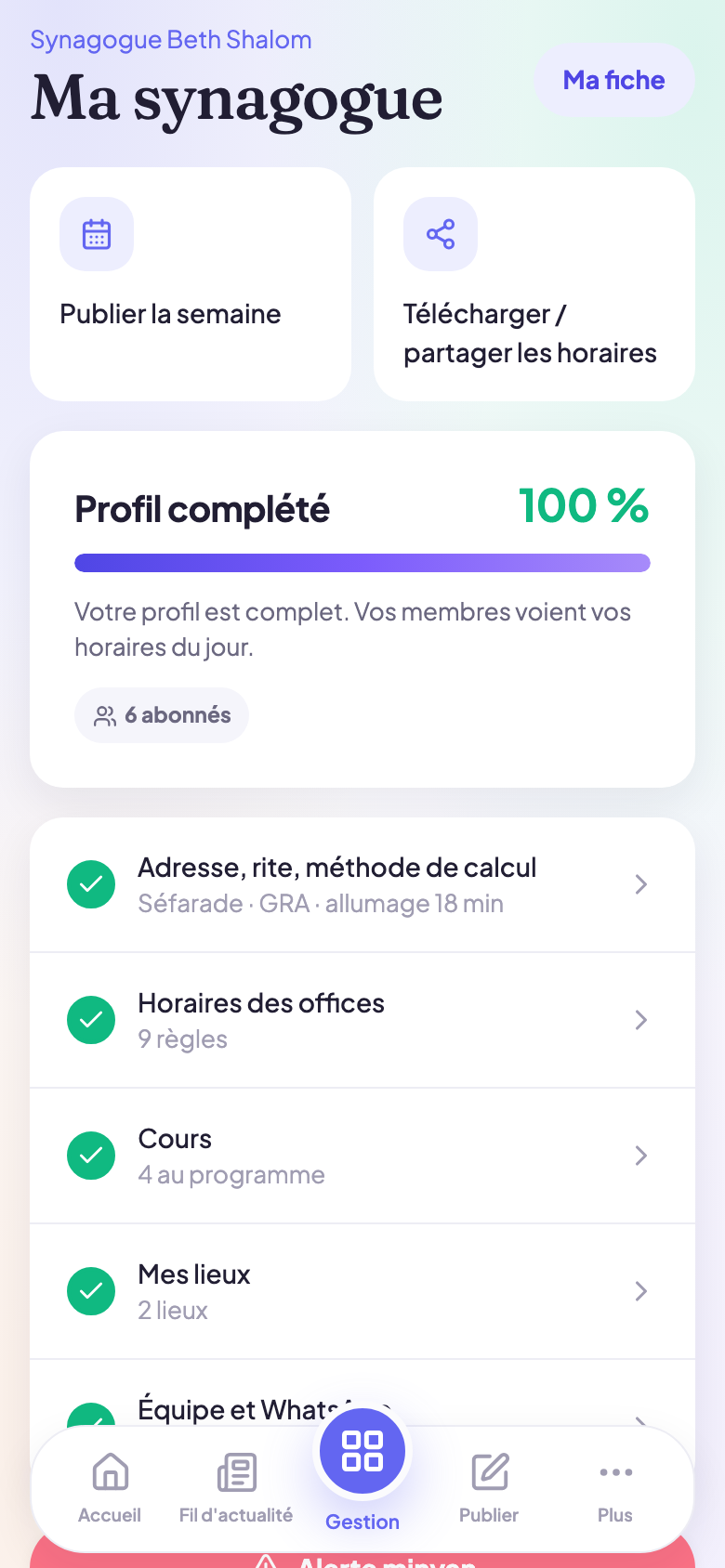 Fiche d'une communauté : horaires, cours, actualités, contacts