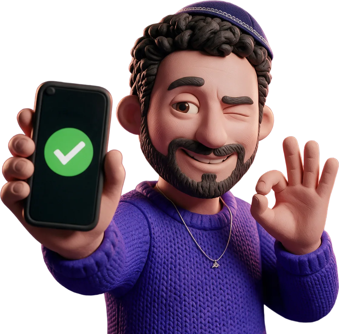 Nathan, concierge CerfApp, montre un téléphone avec une coche verte